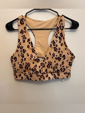 Fabletics Leopard Print Padded Racer Back Sports Bra